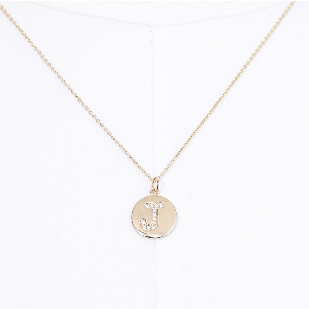 Metallic Pave Disc Initial Necklace J (NWT)